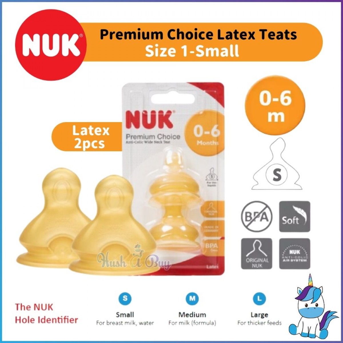 NUK Premium Choice Latex/Silicone Wide Neck Replacement Teat